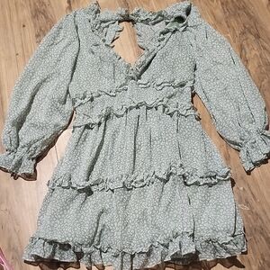 Green Floral Ruffle Dress